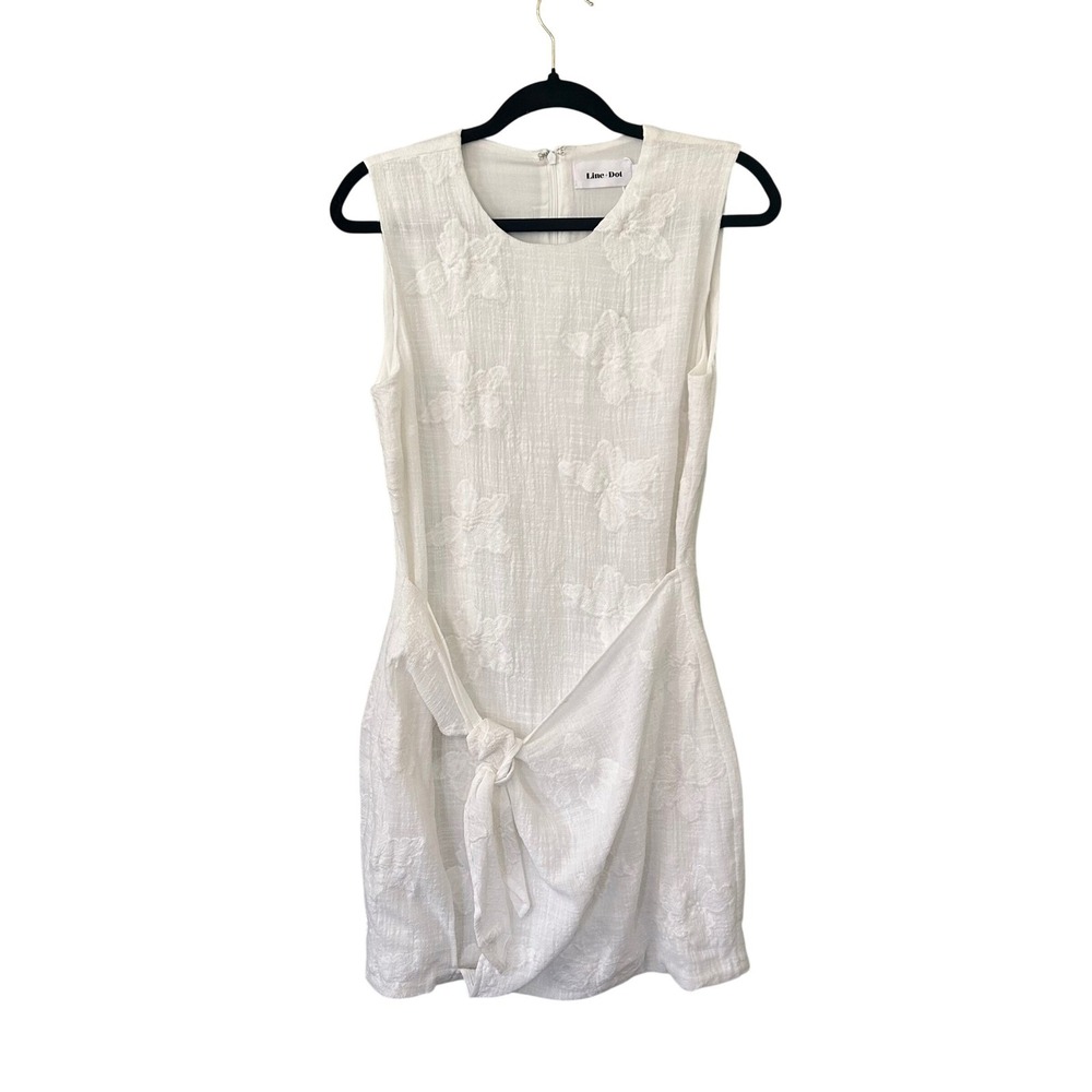 NWT Line + Dot White Floral Embroidered Mini Dress Womens Large with Tie Front